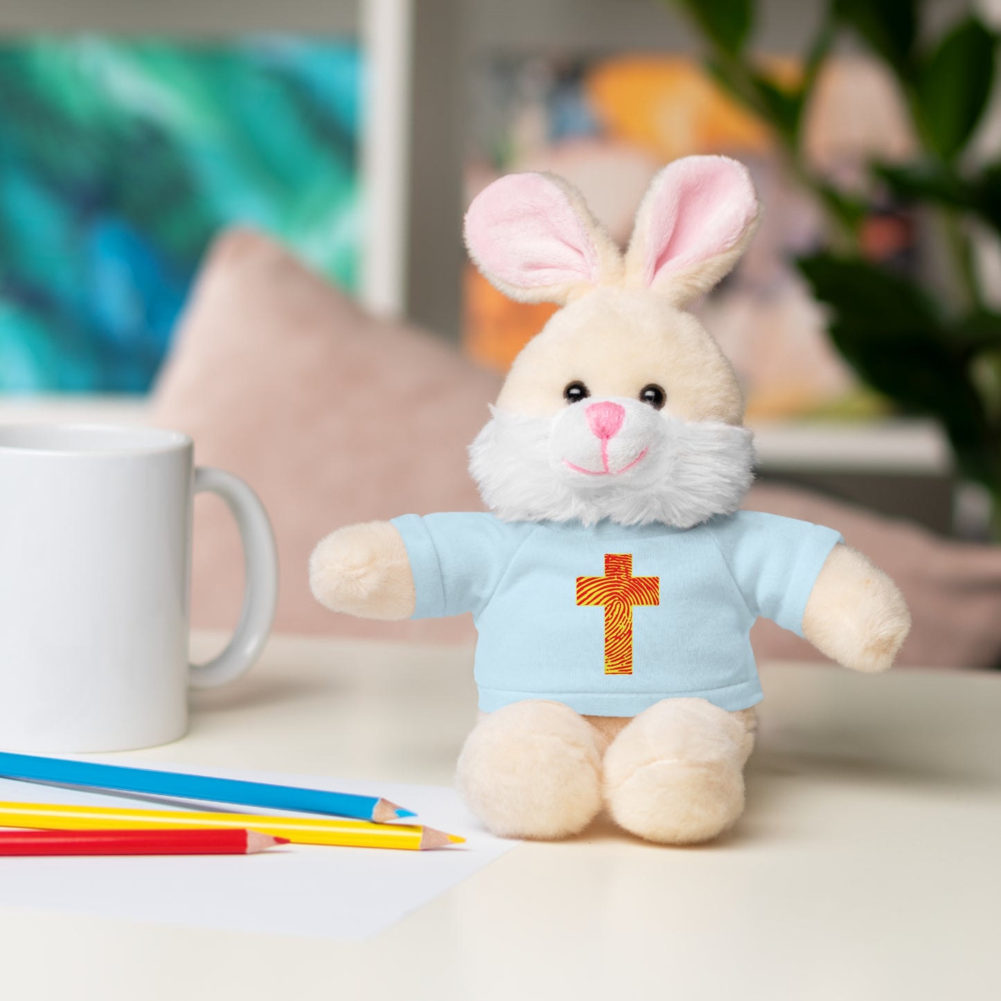 Teddy Bear with Tee, Christian Themed Stuffed Animal, Personalized Gift for Kids, Religious Snuggle Buddy, Baptism & Celebration Decor