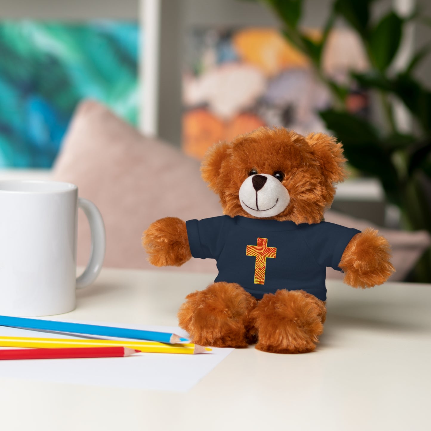 Teddy Bear with Tee, Christian Themed Stuffed Animal, Personalized Gift for Kids, Religious Snuggle Buddy, Baptism & Celebration Decor