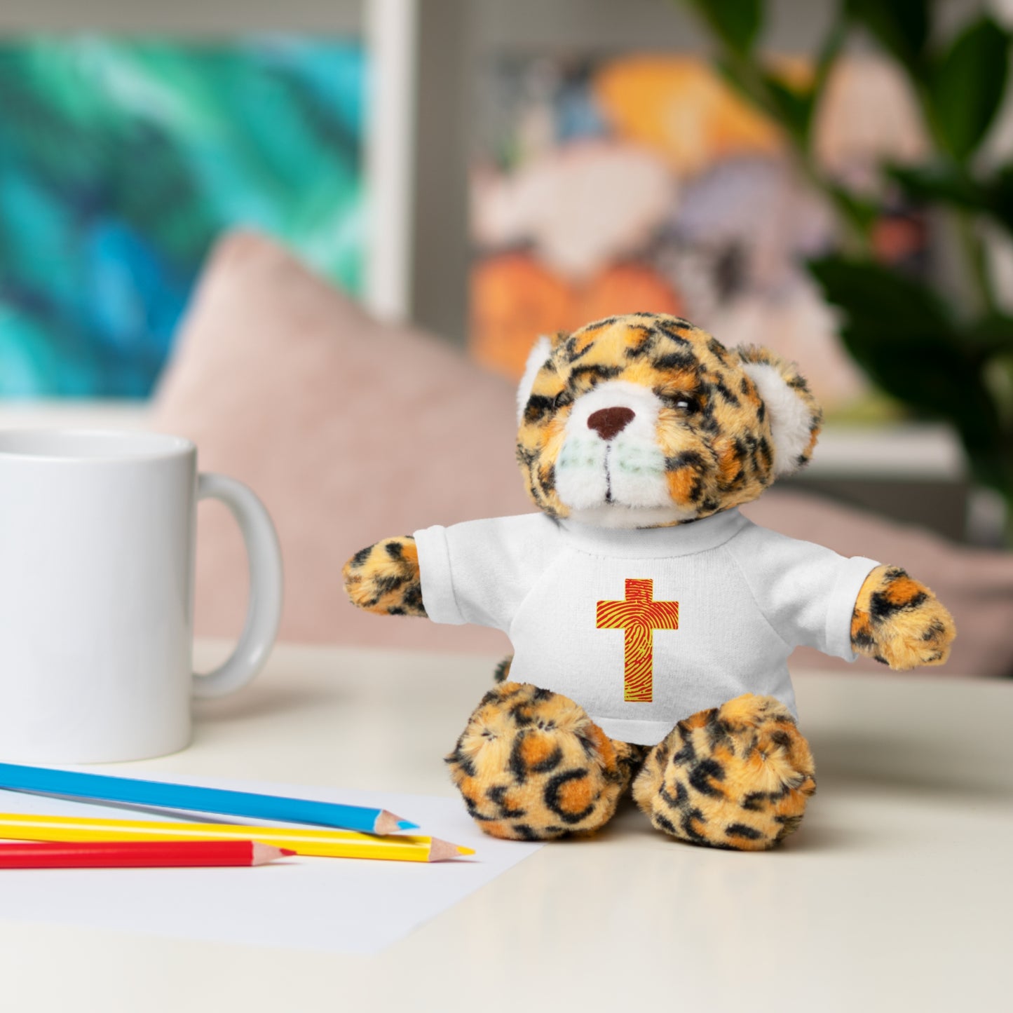 Teddy Bear with Tee, Christian Themed Stuffed Animal, Personalized Gift for Kids, Religious Snuggle Buddy, Baptism & Celebration Decor