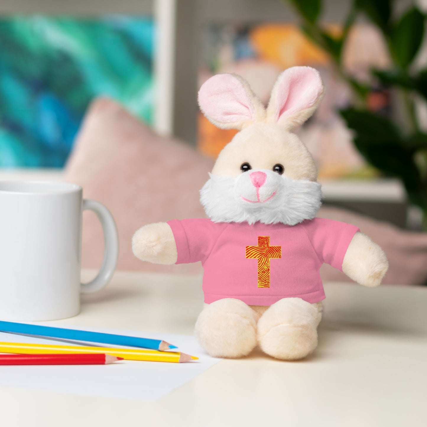 Teddy Bear with Tee, Christian Themed Stuffed Animal, Personalized Gift for Kids, Religious Snuggle Buddy, Baptism & Celebration Decor
