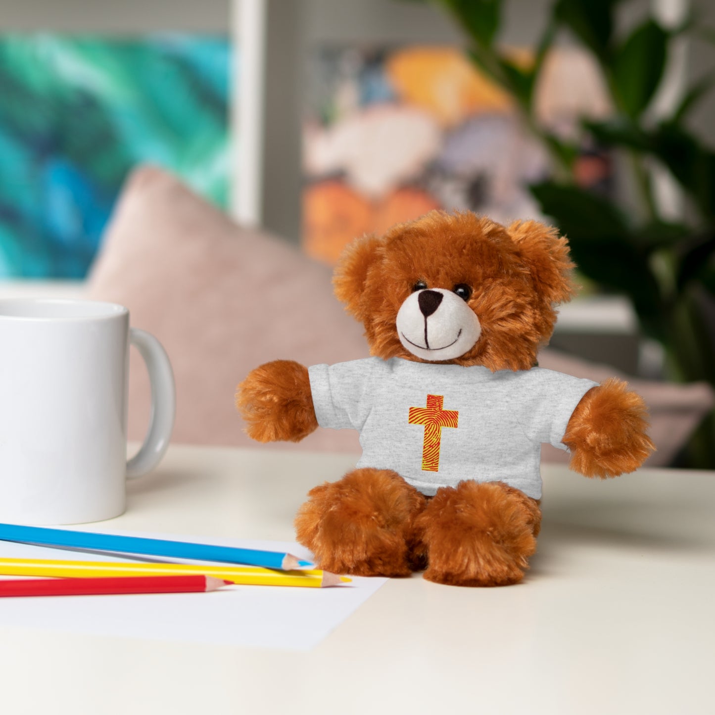 Teddy Bear with Tee, Christian Themed Stuffed Animal, Personalized Gift for Kids, Religious Snuggle Buddy, Baptism & Celebration Decor