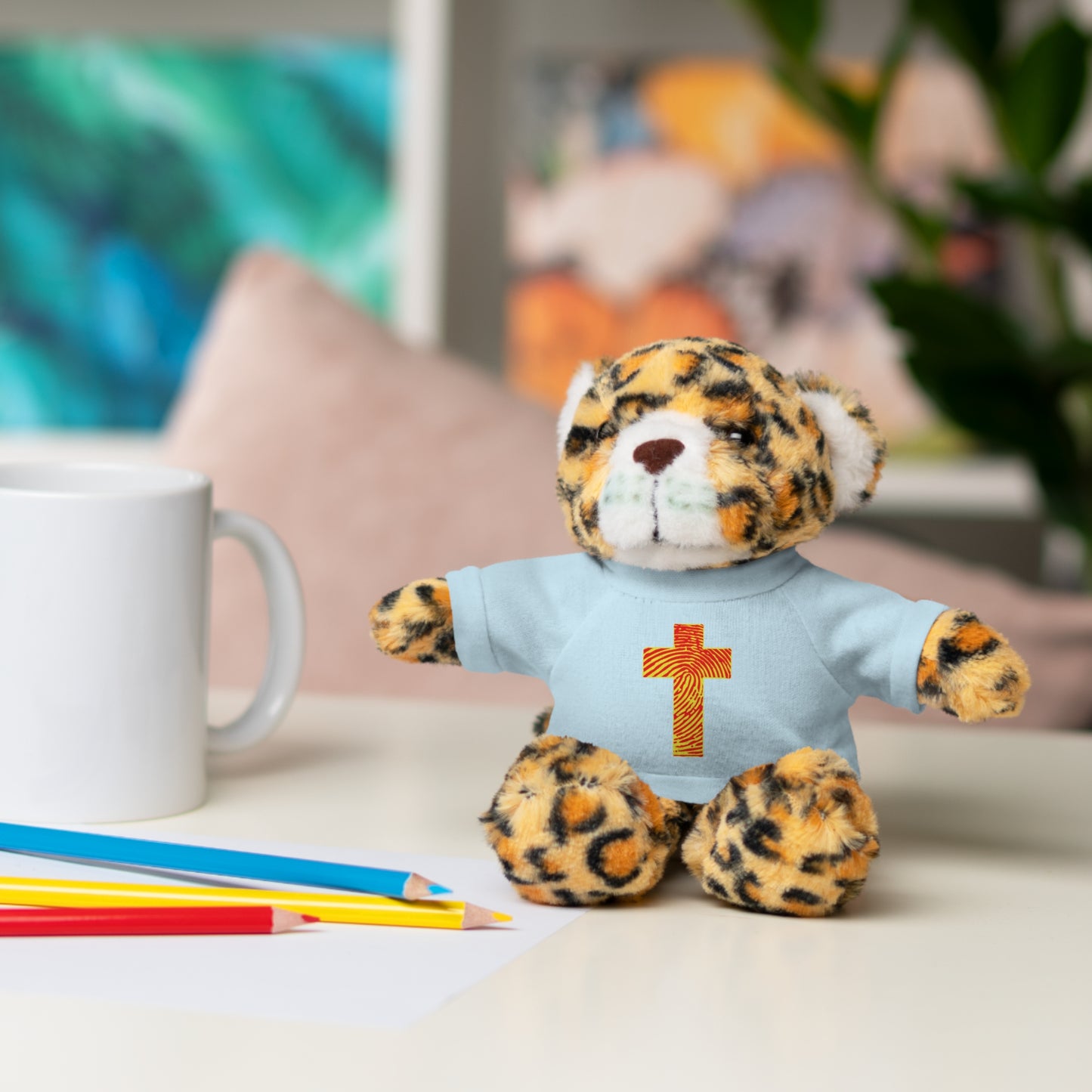 Teddy Bear with Tee, Christian Themed Stuffed Animal, Personalized Gift for Kids, Religious Snuggle Buddy, Baptism & Celebration Decor