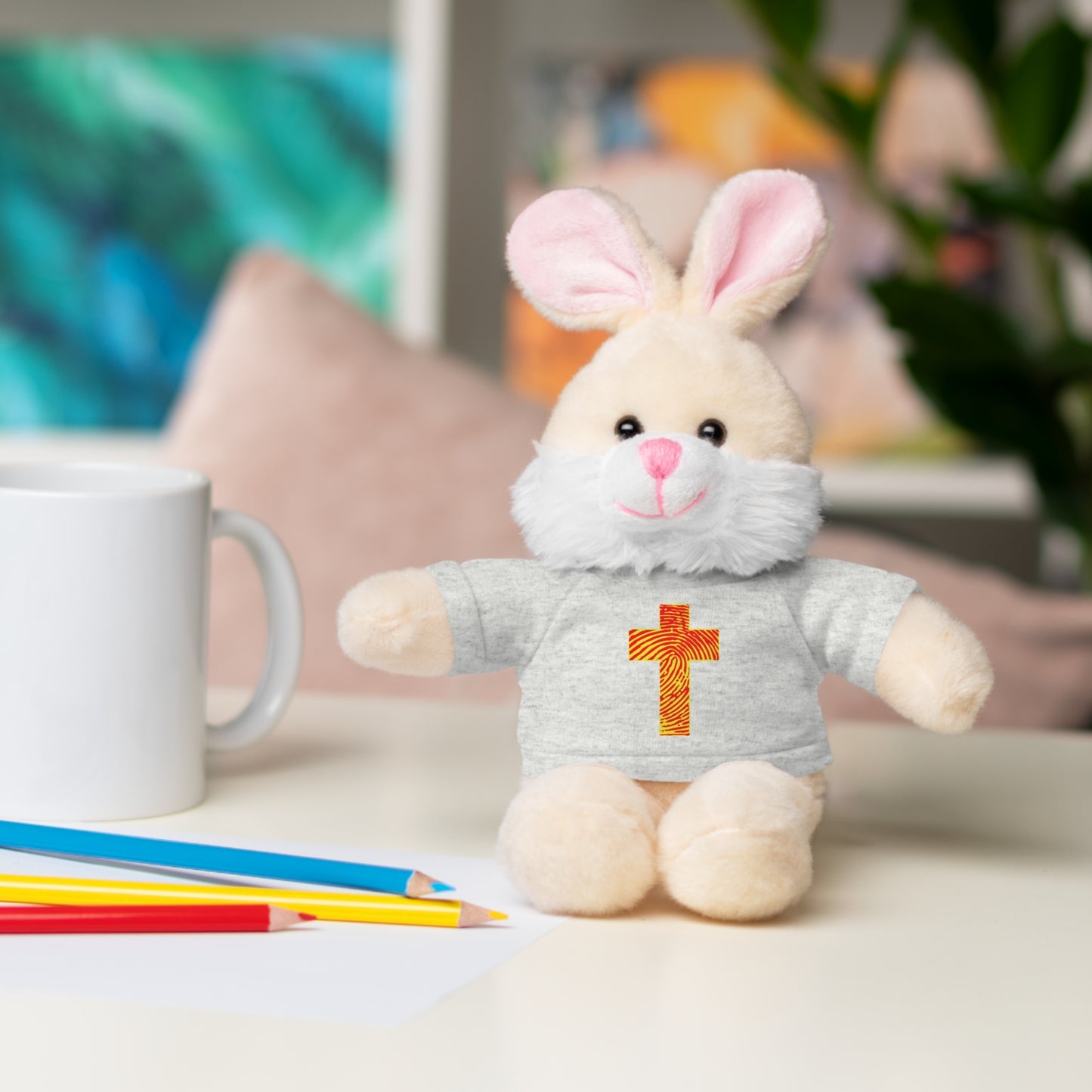 Teddy Bear with Tee, Christian Themed Stuffed Animal, Personalized Gift for Kids, Religious Snuggle Buddy, Baptism & Celebration Decor