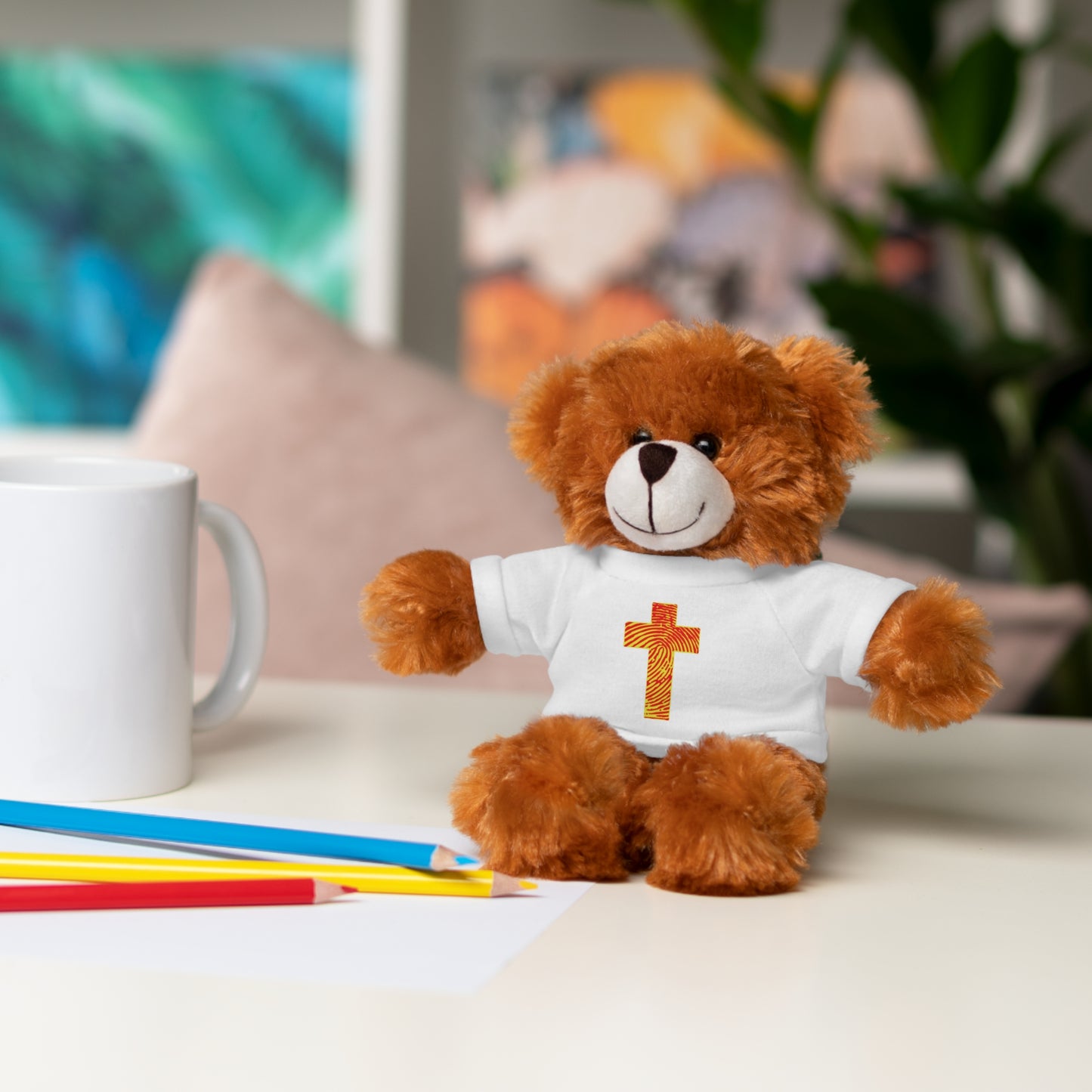 Teddy Bear with Tee, Christian Themed Stuffed Animal, Personalized Gift for Kids, Religious Snuggle Buddy, Baptism & Celebration Decor