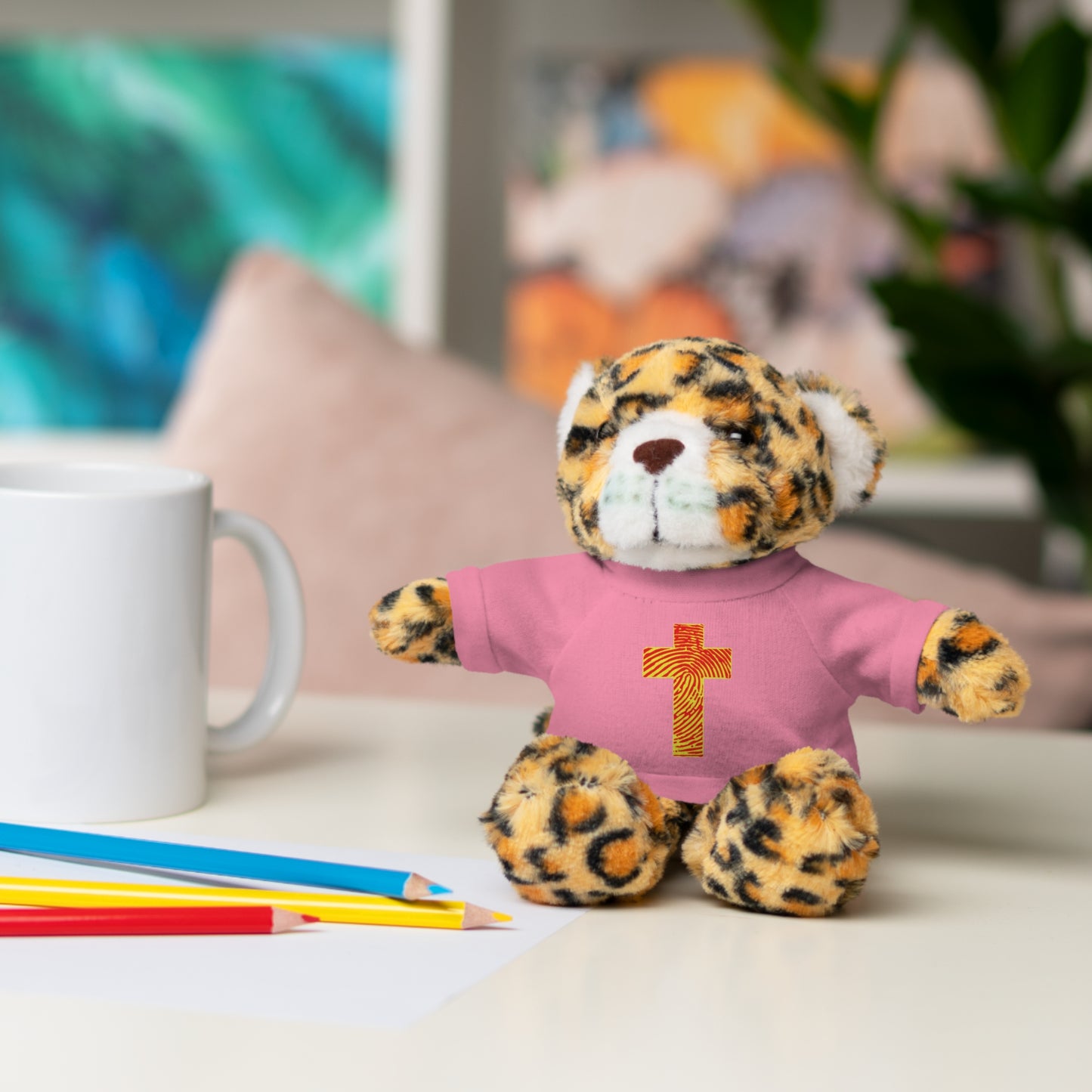 Teddy Bear with Tee, Christian Themed Stuffed Animal, Personalized Gift for Kids, Religious Snuggle Buddy, Baptism & Celebration Decor