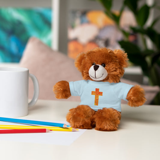 Teddy Bear with Tee, Christian Themed Stuffed Animal, Personalized Gift for Kids, Religious Snuggle Buddy, Baptism & Celebration Decor