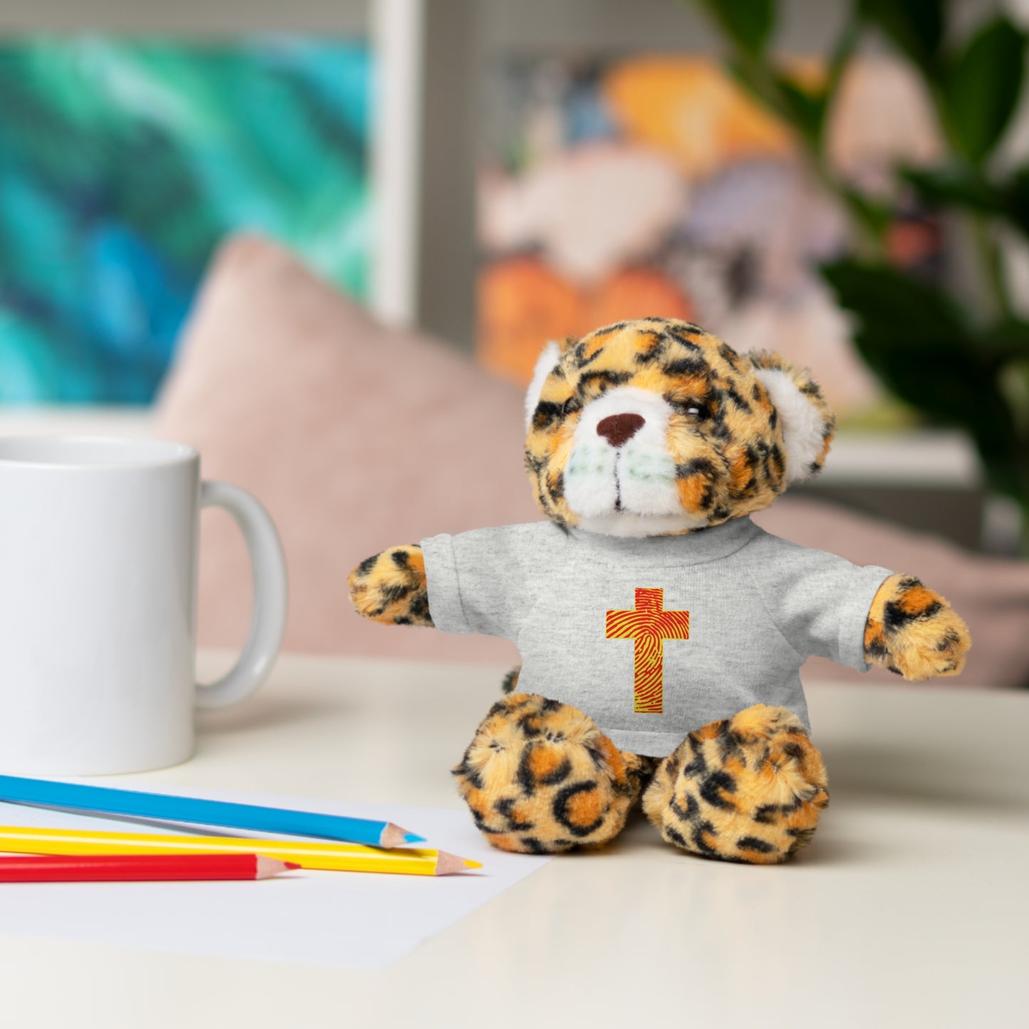 Teddy Bear with Tee, Christian Themed Stuffed Animal, Personalized Gift for Kids, Religious Snuggle Buddy, Baptism & Celebration Decor